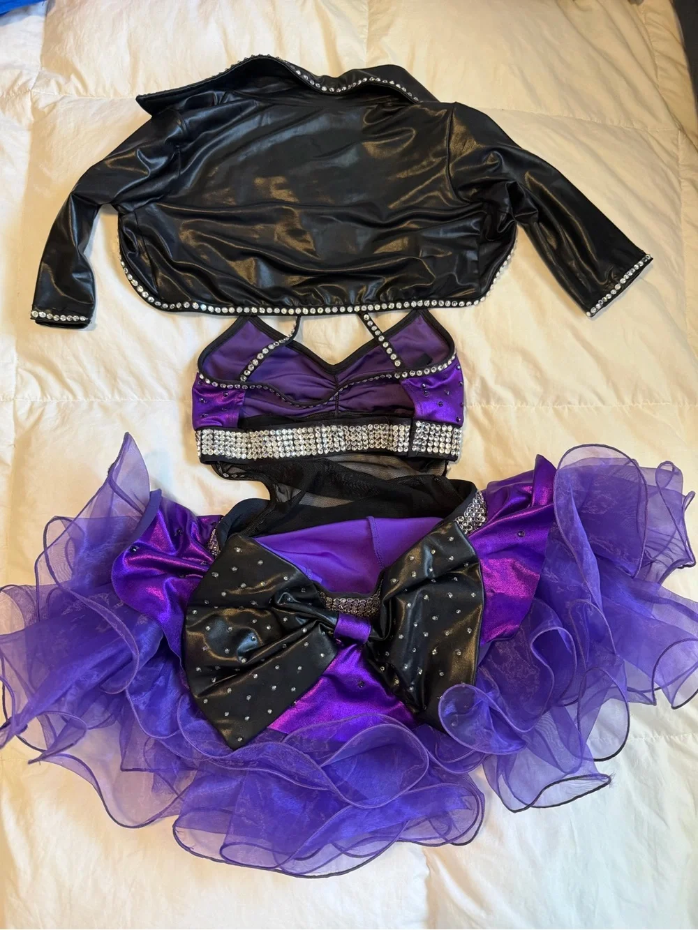 Kids Purple Ruffle Dance Costume with Black Jacket